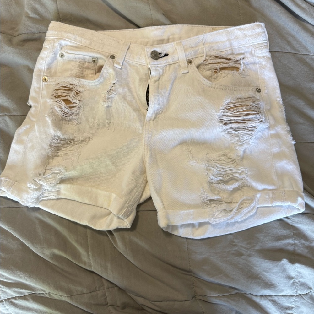 Rag & Bone White Distressed Denim Shorts